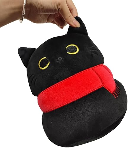 Miniatura 4 de Gato negro con bufanda, juguete de peluche creativo con forma de gato, almohada suave, regalos lindas muñecas para novia, niños, niñas, 8.7 in8.6