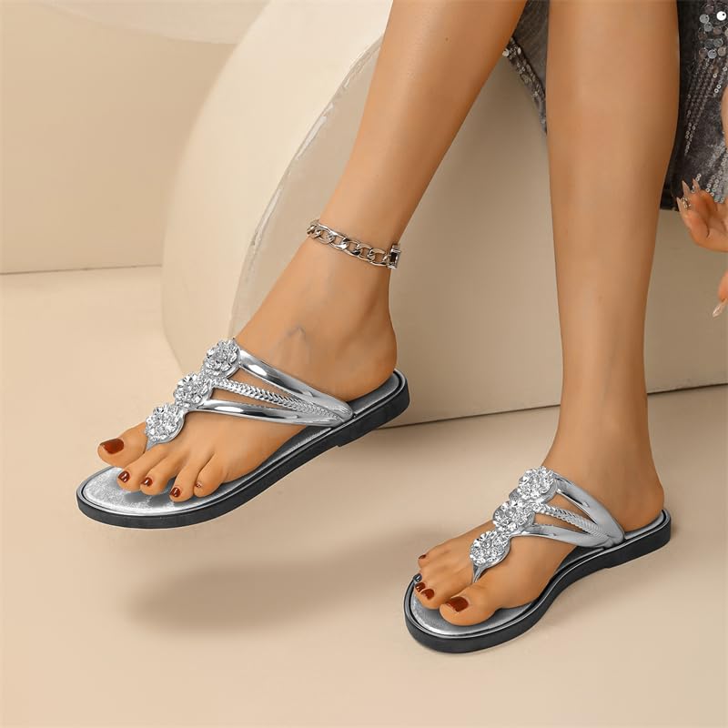 Women's Rhinestone Floral Decorative Slide Summer Sandals, Casual Clip Toe Shoes for Women Light Slippers, Comfortable Beach Shoes4