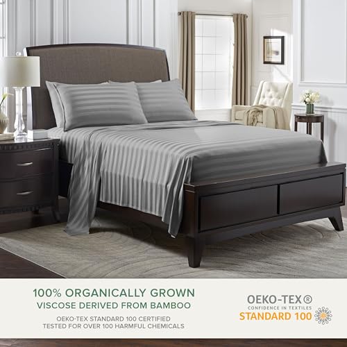 Image of Pure Bamboo King Sheets, Genuine 100% Organic Viscose Derived from Bamboo Bed Sheet Set, Luxuriously Soft & Cooling, Double Stitching, 2 Year Quality Promise (King, Jacquard Stone)