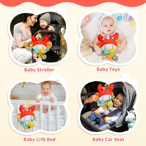 Accevo Baby Crab Pull Seil hängende Spielzeug, Baby Rasseln, Kauspielzeug mit Spiegel für Kleinkinder Bett Kinderwagen Autositz Bar für Babys Geschenke Jungen und Mädchen
