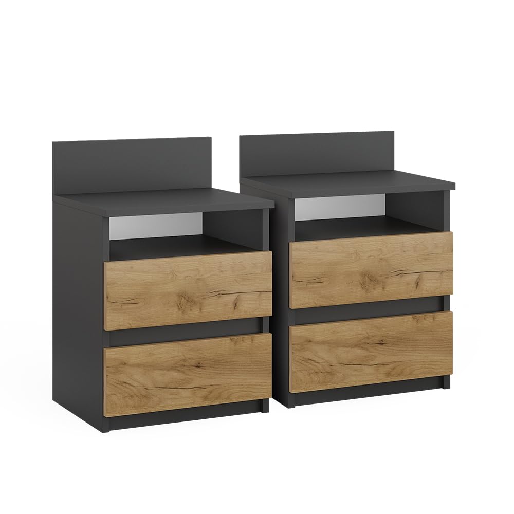Vicco Nachttisch Monty 2er-Set, Anthrazit/Goldkraft Eiche