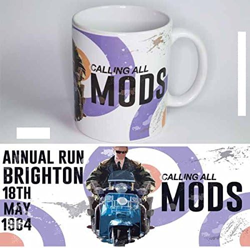 ARTIST DESIGNED COFFEE/TEA MUG - Art/Artwork Comes From A Collection Of Licensed Classic, Nostalgic, Retro, Vintage, Antique And Original Designs - This "Calling All mods [Annual Brighton Run 1964]" Mug Has A Lovely Decorative Design/Theme - Perfect For A Delicious Cup Of Coffee, Tea, Hot Cocoa & More! - Makes A Wonderful Gift!