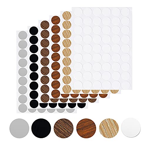 Gativs 6 Feuilles Cache Vis Adhesif Cache Vis Auto Adhésifs Autocollants Couvre Vis Décoratifs Vis Trou Autocollants Cache Trou Mur Cache Vis Autocollant pour Meubles 21mm 324 Pièces Cover