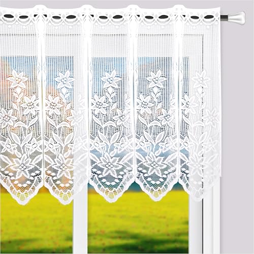 Rideaux Voilage Blanc 2 Pièces Rideaux Voilage Transparent à Oeillets Voilages Intérieurs Tournesol en Dentelle Petits Niveaux de Rideaux de Fenêtre pour...