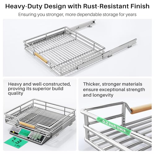 Image of Pull out Cabinet Organizer, 18 inchW X 21 inchD, Heavy Duty Smooth Sliding Under Cabinet Shelves for Pots and Pans, Full-Extension Roll out Drawers, Slide out Organization for Home Kitchen Pantry