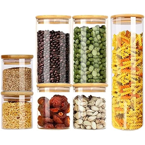 Vorratsdosen Glas 7er Set,1500ml/750ml/600ml/400ml Glasbehälter mit Deckel aus Bambus Cover