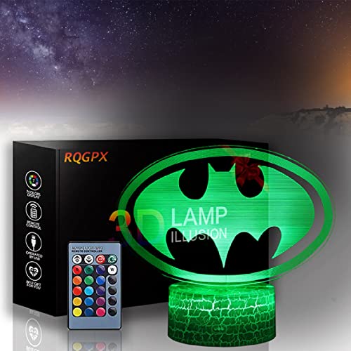 Lampe de bureau Illusion 3D Batman Veilleuse de 16 couleurs changeantes - Cadeau pour enfants et fans d'animation Cover
