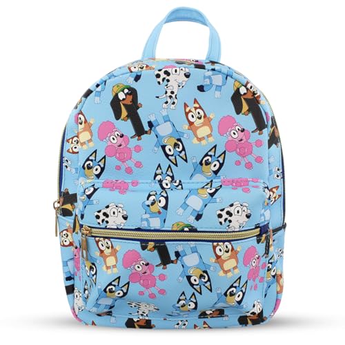 Bluey and friends Mini PU Leather Backpack Purse with Adjustable Straps 10 In (Blue, One Size)