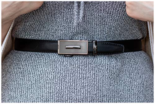 Women's Leather Ratchet Belt, Trim to Fit 18"- 44" Waist, No Holes, Packed in a Gift Box (W719X Black, 25mm Wide)2