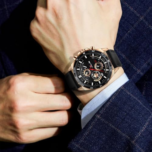 OFFCUP Mens Watches, 55MM Men's Chronograph Watch, Leather Analog Quartz Watch with Date Luminous, Business Casual Fashion Gents Wrist Watches Elegant Gift for Men - Image 3