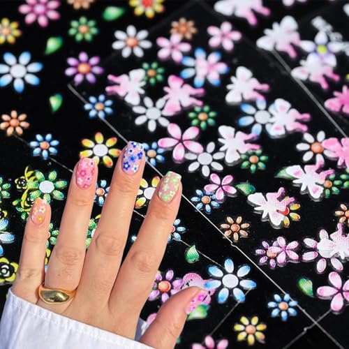 Lot de 30 feuilles d'autocollants pour ongles - Fleurs 3D - Autocollants mignons - Pour enfants, filles et femmes
