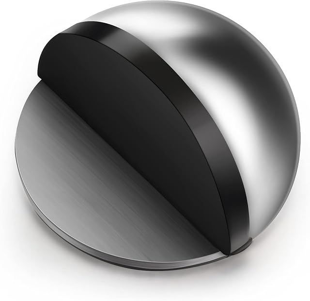 Hotop Self-Adhesive Floor Door Stoppers Oval Stainless Steel Door Stop Floor Mounted Half Moon Wall Protector Polished Doorstop with Glues for Hard Floor Glass Door to Protect Walls and Doors, Silver