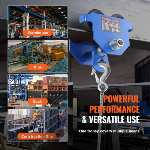 VEVOR Laufkatze 0,5 T Tragkraft Rollfahrwerk mit Doppelrädern, einstellbar für I-Trägerflanschbreite 63,5 bis 139,7 mm Hochleistungs-Garagenhebezeug aus legiertem Stahl für gerade gebogene I-Träger
