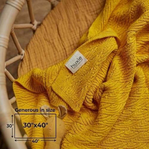 Image of 100% Organic Cotton Knit Receiving Baby Blanket for Newborns - Soft, Breathable Blanket for Crib & Stroller - Nursery Gift (Waves-Yellow)