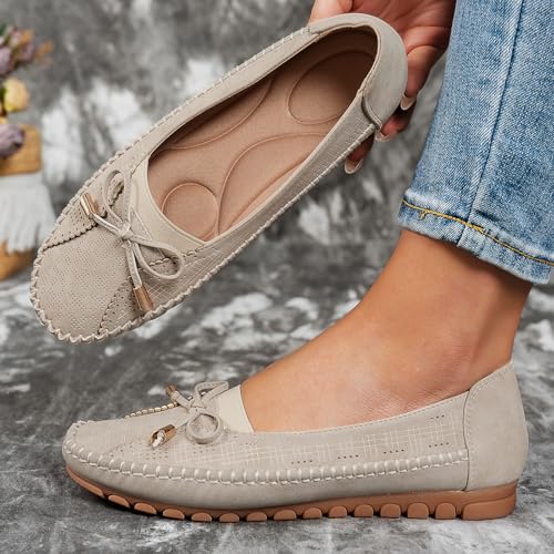 Curvahouse Orthopedic Leather Shoes, Lightweight Anti-Slip Breathable Sandals, Dressy Slip-On Bow-Knot Round Toe Flats Loafers2
