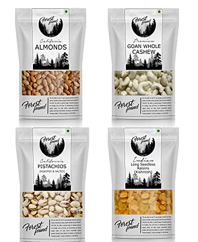 Image of Forest Found Premium Dry Fruits Combo (Almond, Cashew, Raisin, Pistachio) | Diwali Festival Gift Pack | Healthy and Nutritious Gift for Family, Friends & Corporate 400g (100g x 4)
