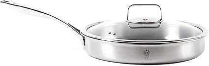 12 Inch Titanium Pan with Glass Lid - 0.5mm Pure Titanium + 1.4mm Aluminum Core | Coating-Free & PFOA-Free | Induction/Gas/Oven Safe to 500°F | Energy-Efficient Even Heating