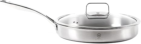 12 Inch Titanium Pan with Glass Lid - 0.5mm Pure Titanium + 1.4mm Aluminum Core | Coating-Free & PFOA-Free | Induction/Gas/Oven Safe to 500°F | Energy-Efficient Even Heating
