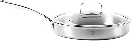 12 Inch Titanium Pan with Glass Lid - 0.5mm Pure Titanium + 1.4mm Aluminum Core | Coating-Free & PFOA-Free | Induction/Gas/Oven Safe to 500°F | Energy-Efficient Even Heating