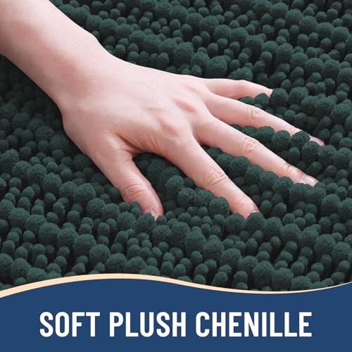 Image of Arotive Luxury Bathroom Runner Rugs 47x17, Extra Soft Thick Absorbent Shaggy Chenille Bath Rugs, Machine Wash Dry, Bath Mats for Bathroom Floor, Tub and Shower, Home Decor Accessories, Dark Green