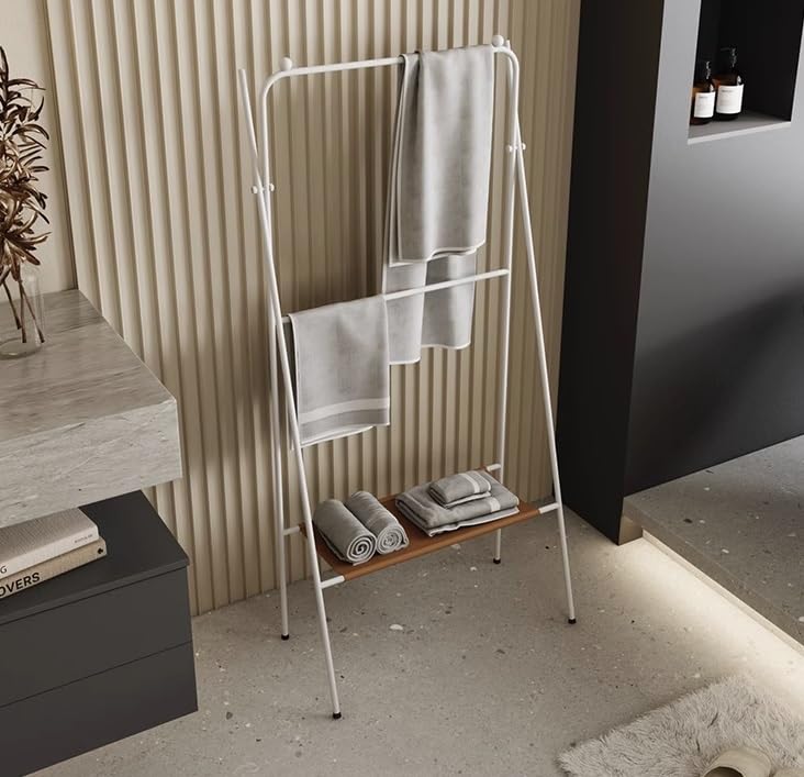 Porte-serviettes en métal blanc sans perçage pour optimiser l'espace