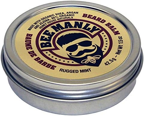 Bee Manly Honey House Naturals Beard Balm – Rugged Mint – 1.5 ounce Round Travel Size Tin – All Natural Ultra Moisturizing Beard Balm Infused with Essential Oils and Butters