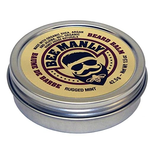 Bee Manly Honey House Naturals Beard Balm – Rugged Mint – 1.5 ounce Round Travel Size Tin – All Natural Ultra Moisturizing Beard Balm Infused with Essential Oils and Butters