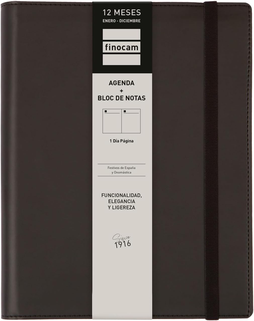 Finocam Andrea 2026 Open Leather Zip Diary Week to View January 2026 - December 2026, 12 Months, Black, Catalan