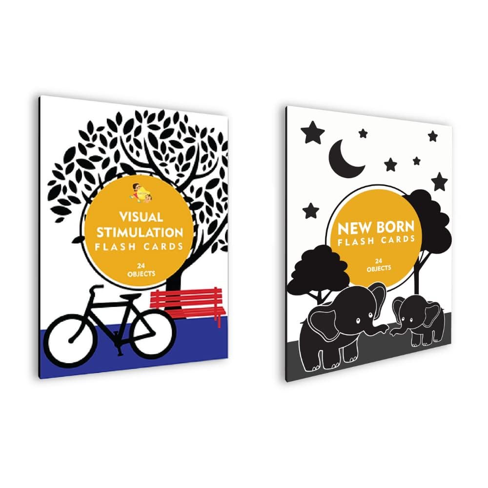 Set of High Contrast & Visual Stimulation New Born Anti-Glare Cards | 48 Objects for Visual Colour Stimulation, Cognitive & Sensory Development of 0-12 Month Old Kids