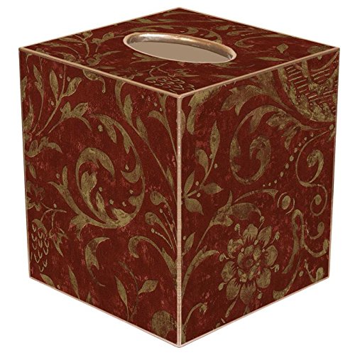 Red Damask Paper Mache Tissue Box Cover