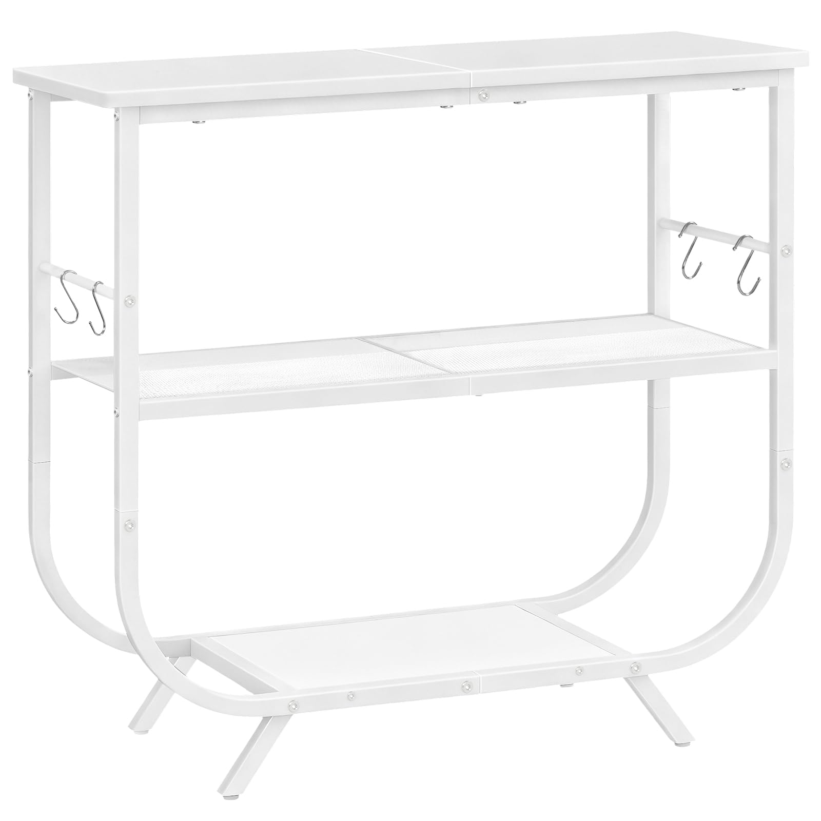 HOOBRO Mesa de Consola de 3 Niveles, Estantería Estrecha con Marco Metálico, 80 x 30 x 74 cm, Mesa Auxiliar para Sofá, Mueble de Entrada con Pies Ajustables y Ganchos, Pasillo, Salón, Blanco EWW63XG01