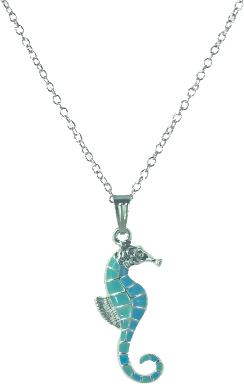 Cape Cod Jewelry-CCJ Seahorse Necklace Silver Tone and Aqua Colors - 20 inch chain
