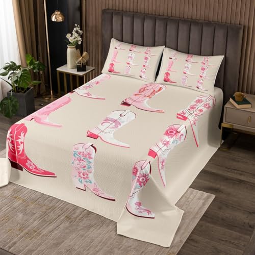 Erosebridal Cowgirl Quilt Set Twin Size for Kids Boys Girls,Western Cowboy Boots Coverlet Set,Wild West Cowgirl Bed Cover,Farmhouse Bedspread Set