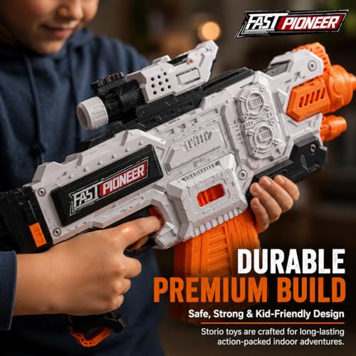 Image of Storio Rechargeable Alpha Striker Electric Motorized Toy Gun | Soft Dart Blaster with Type-C Charging | Rapid Fire Shooting Toy with 20 Foam Bullets | Gift Toy for Kids 8+, Teens & Adults (Pack of 2)