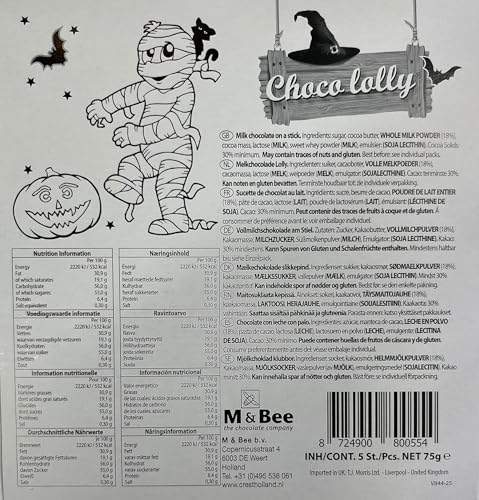 Chocololly Halloween 25 Lollys mit Vollmilchschokolade 5x5x15g I 75g Schokolade zu Halloween mit verschiedenen Designs I Süßes oder Saures I Halloweenschokolade (25x 15g Halloweenlollies)