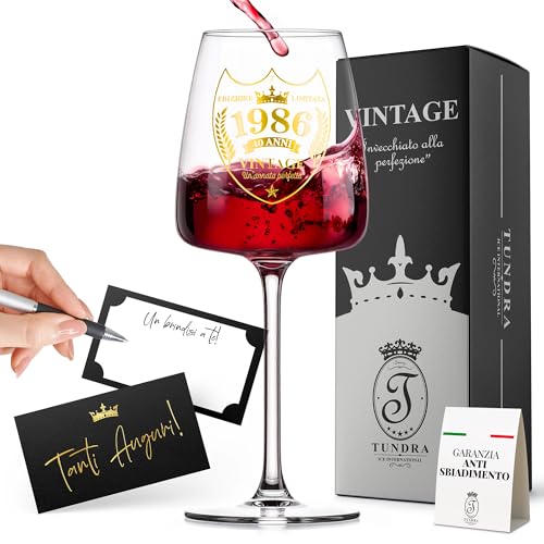 TUNDRA - Calice Personalizzato per Regalo 40 Anni Compleanno Uomo | 1986 | Calice in CRISTALLINO da 450 ML con stampa EFFETTO ORO di Altissima Qualità - Idee Regalo Uomo Compleanno Originali (40 Anni)