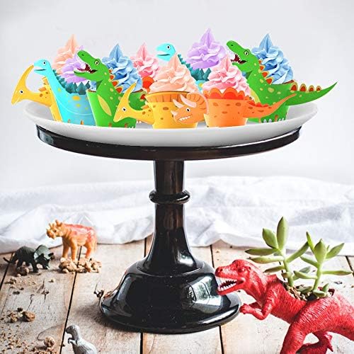 HOWAF Dinosaur Cupcake Wrappers Toppers(48Pack), Little Dino Cupcake Toppers Cake Table Decorations Party Supplies for Boys Kids Birthday Party Decor Favors-Tyrannosaurus Monoclonius Triceratops