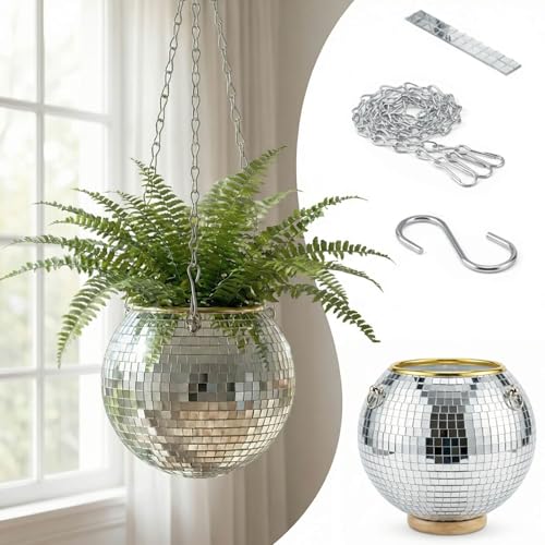Bertork 5 Inch Disco Ball Hanging Planter Mirror Ball Plant Holder