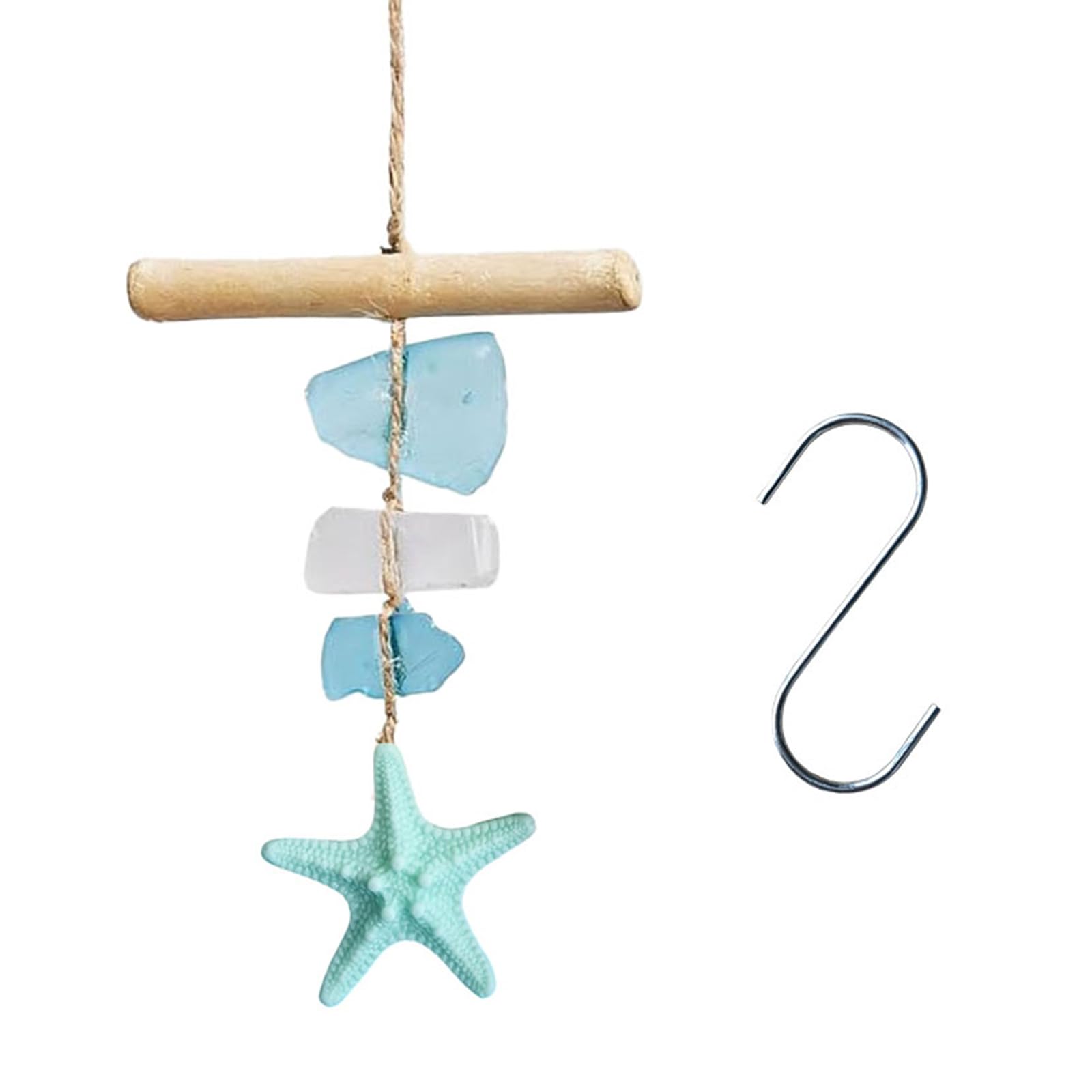 PANGBOER Sea Glass Wind Chimes, Wooden Hanging Decoration for Garden, Patios, Balconys Yard Lawns Sandblasted and Wood Windchimes Suncatchers Hanging Decoration