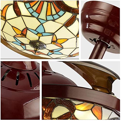 Afanqi 42" Tiffany Style Ceiling Fan Chandelier With Remote Control Variable Led Lighting And Adjustable Wind Speed, Automatic Telescopic Invisible Chandelier(42"-Red Brown) #TOP7