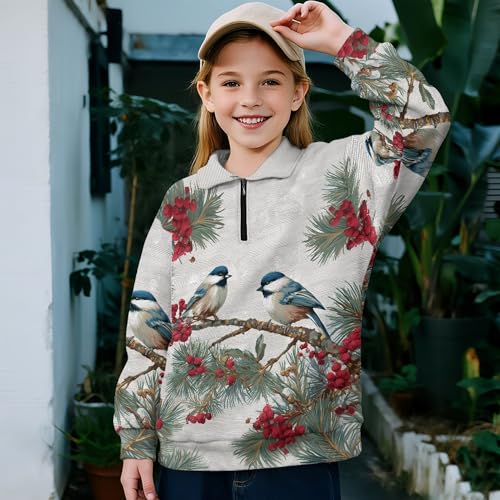 Image of AmzPrint Girls Graphic Quarter Zip Coat Long Sleeve Lightweight Oversized Athletic Running Hoodies For Kids Teen Girls