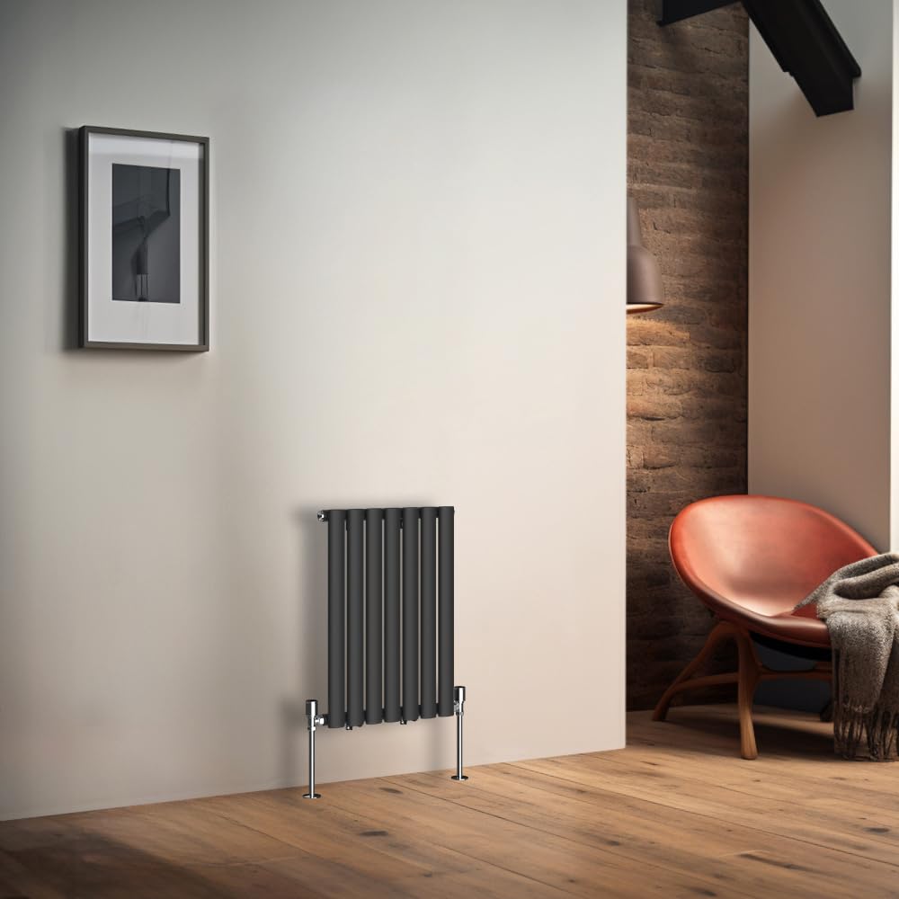 Blümme Designer Oval Radiator Horizontal Single Panel Radiators Bathroom Central Heating 600x413mm Black
