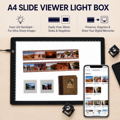 Image of A4 Slide Viewer Light Box, Ultra-Thin LED Light Pad with 3 Adjustable Brightness, USB-C Powered Backlight for Viewing, Scanning and Digitizing 35mm Slides & Film Negatives