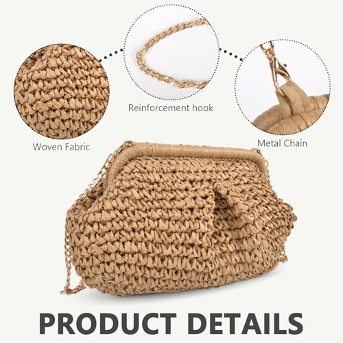 Straw Dumpling Purse Set for Women - Cloud Woven Clutch with 2 Pairs Earring, Summer Beach Vacation Crossbody Bag with Strap4
