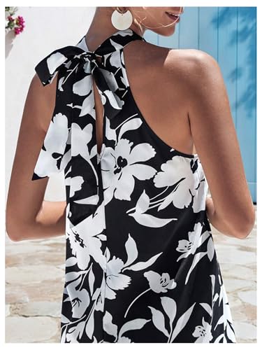 Image of Floerns Women's Sleeveless Floral Print Sundress Halter Neck A Line Short Dress