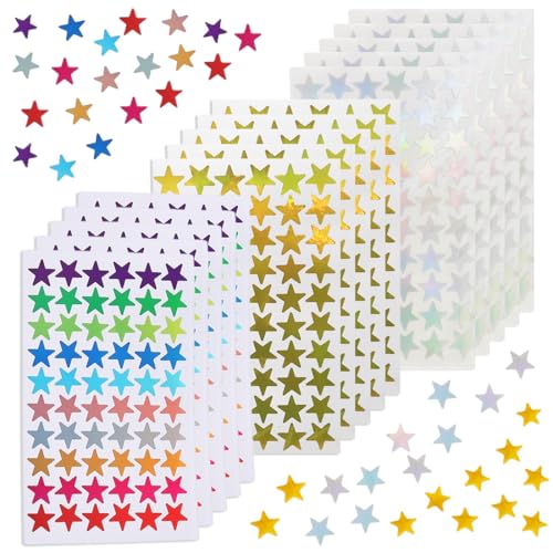 GHPKOTW 900 Pièces/15 Feuilles Gommettes Étoiles Autocollantes, Étoiles Dorées et Argentées, Autocollants de Récompense pour Enfants, Étudiants et...