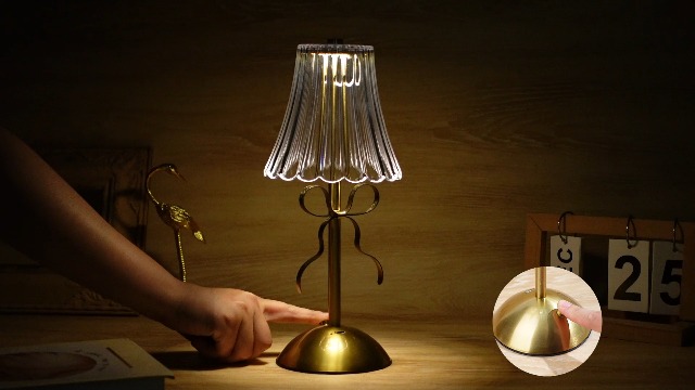 Image of Liliful 2 Pcs Cordless Table Lamp Rechargeable Touch LED Small Gold Portable Battery Operated USB-c Desk Lamp 3 Color Dimmable for Bedroom Living Room Dining (Gold,Bow Rose Style)