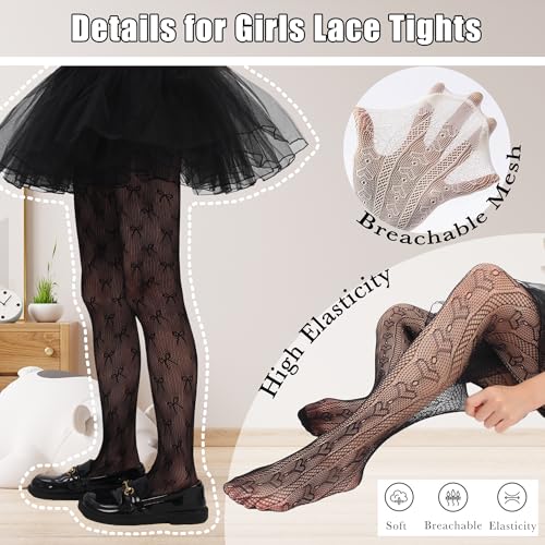 Image of Girls Lace Fishnet Tights Toddler Sheer Patterned Stockings Hollow Dance Pantyhose for Kids Halloween Tights