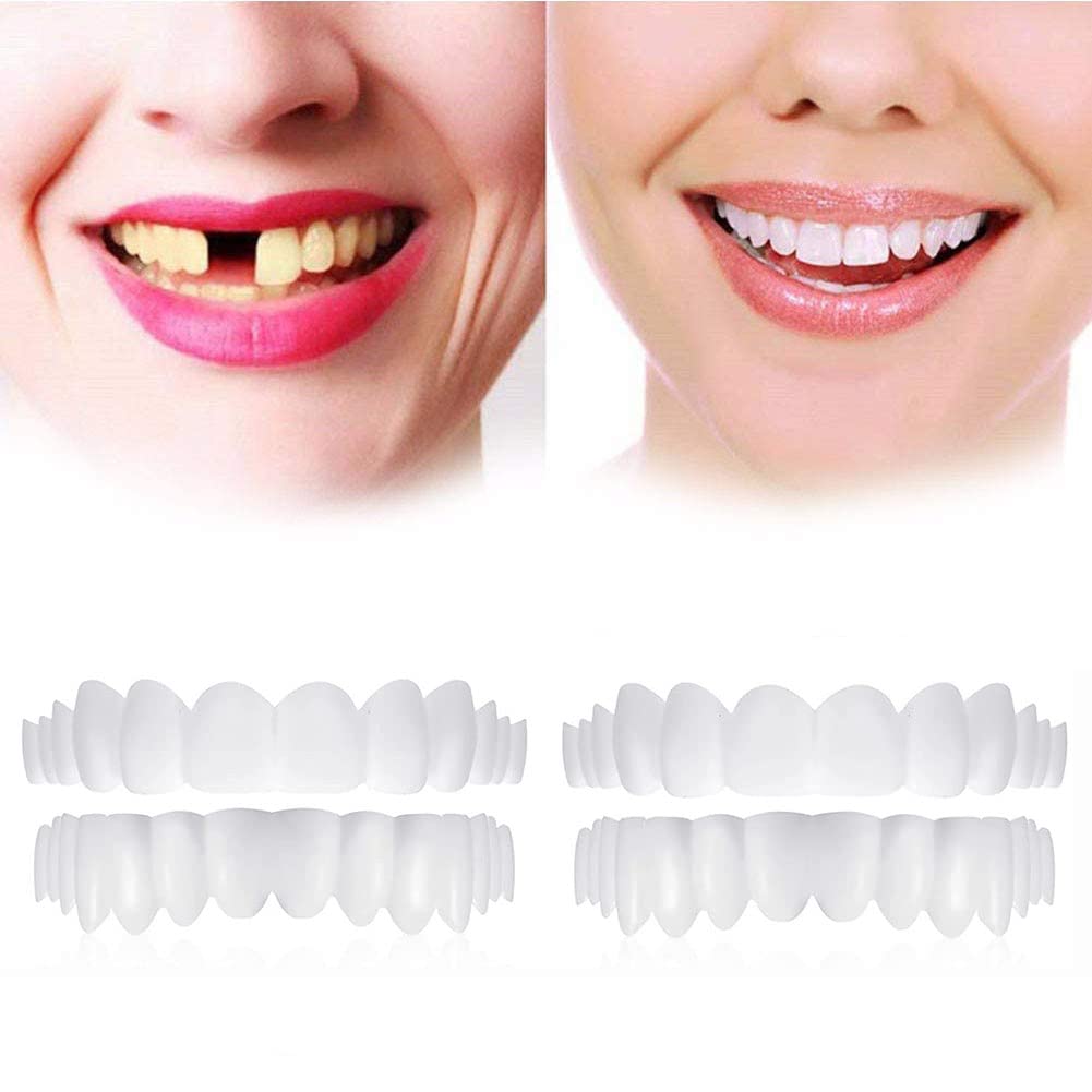 Flipped Warmth Snap on Veneers Teeth, 2 Pairs Smile Teeth Covers Instant Veneers False Teeth Veneers Top And Bottom, Temporary Dentures Veneers False Teeth, Fake Teeth for Women And Men