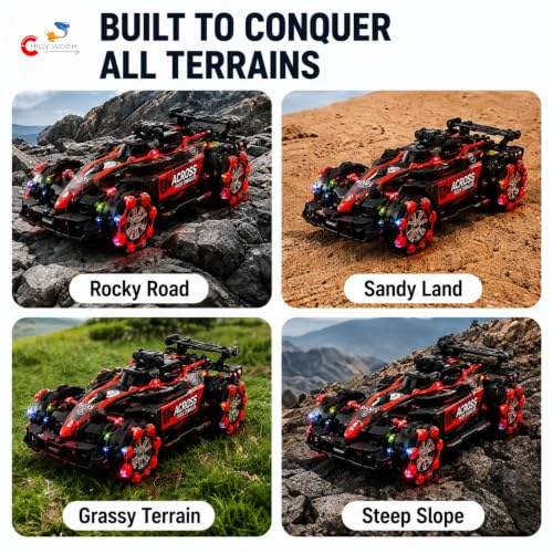 Image of Remote Control Stunt Drift Car with Double Spray Mist, 360 Rotation, LED Lights, Music, 2.4GHz RC, Rechargeable Battery, All Terrain Racing Toy Car for Kids Boys & Girls 3+ Years